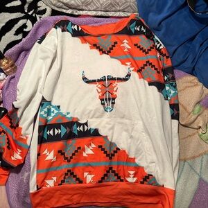 Tribal Print Sweatshirt - Orange and White